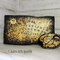 OUIJA decorata con Sole e Luna, pirografia su legno